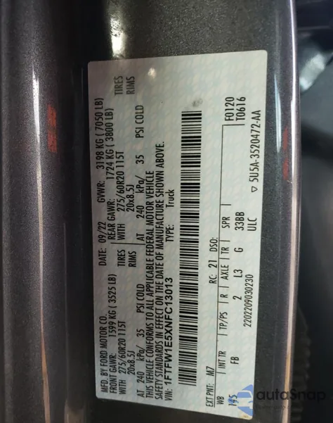 2022 Ford F150 Supercrew из США, поврежденный, VIN 1FTFW1E5XNFC13013